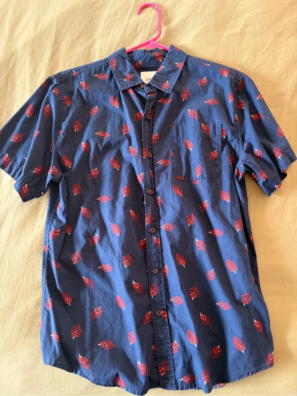 Katin Navy Short-Sleeve Button-Down Shirt with Red Leaf Print